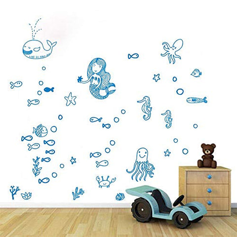 BUCKOO Mermaid Wall Decal Fairytale Ocean World Decal Bathroom Decor for Girls Room Kids Room Wall Decor Gift