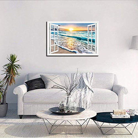 Wave Canvas Wall Art Sunset Ocean Nature Pictures Ready to Hang for Living Room Bedroom Home Decorations Modern Stretched and Framed Seascape Giclee Artwork Ready to Hang 24x36 Inch