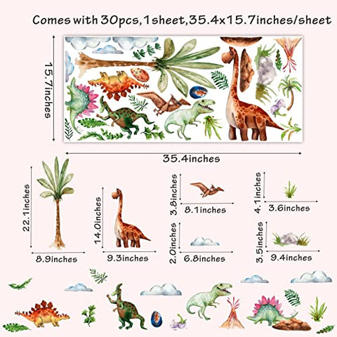 Watercolor Dinosaur Wall Decal Dinosaur Wall Sticker Large Dino Tropical Plant Stickers Peel and Stick Dino Decals for Kids Bedroom Wall Decor