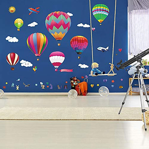 Wall Decals - Large Hot Air Balloon Stickers - Decorative Vinyl Peel and Stick Classroom Decorations Wall Art Mural for Children’s Bedroom, Baby Nursery and Playroom - 49pcs