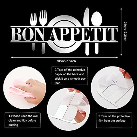 Bon Appetit Mirror Wall Stickers Kitchen Dining Wall Decor Acrylic Rem
