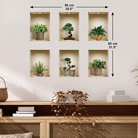 THE NISHA 6 PC Pack Art Magic Pictures Peel and Stick 3D Vinyl Removable Wall Sticker Decals DIY Sticky Backsplash (Lighting Spots), Bonsai and Green Plants 610