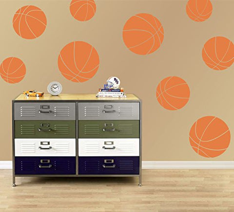 Boys Room Basketball Wall Decals - Room Decor for Kids Removable Sports Stickers [Set of 9] (Persimmon, 30x30 inches)