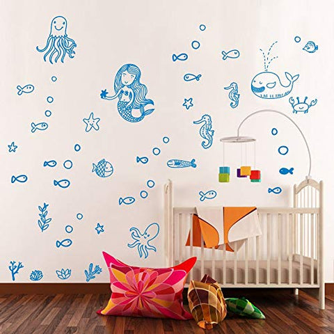 BUCKOO Mermaid Wall Decal Fairytale Ocean World Decal Bathroom Decor for Girls Room Kids Room Wall Decor Gift