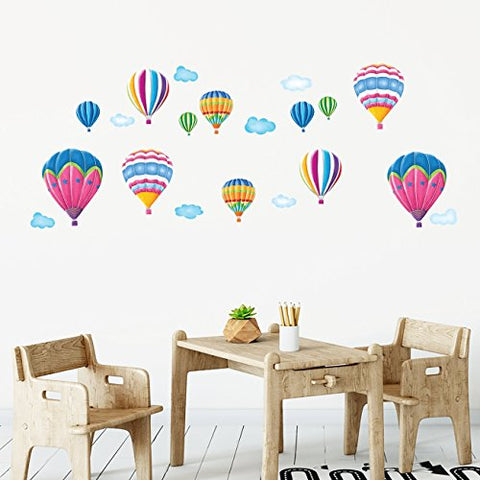 DECOWALL DW-1301AC-2 12 Hot Air Balloons in the Sky Kids Wall Stickers Wall Decals Peel and Stick Removable Wall Stickers for Kids Nursery Bedroom Living Room décor