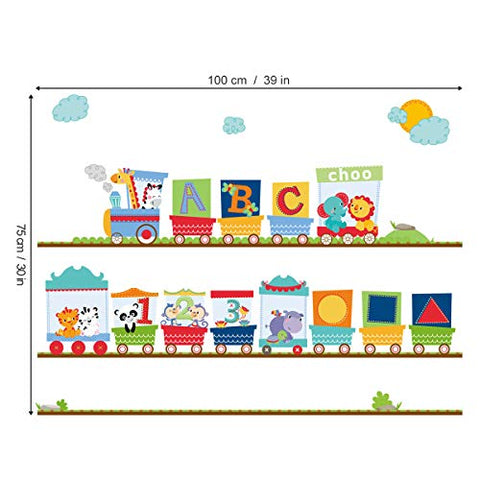 Animal Train Wall Stickers Giraffe Elephant Alphabet Wall Decals Art Decor for Kids Bedroom Nursery Playroom