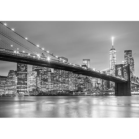wall26 - Brooklyn Bridge and New York City Manhattan Downtown Skyline at Dusk with Skyscrapers - Removable Wall Mural | Self-Adhesive Large Wallpaper - 66x96 inches