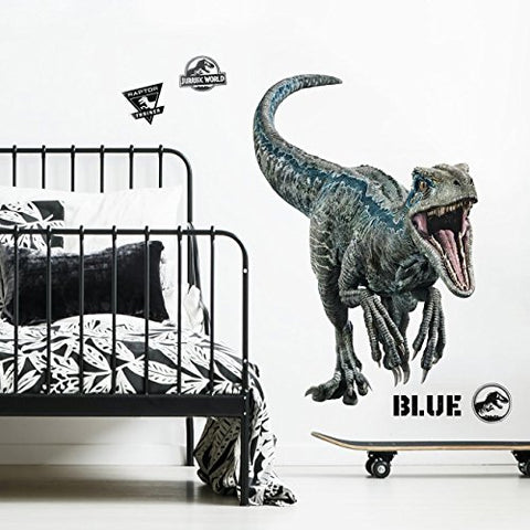 RoomMates Jurassic World: Fallen Kingdom Velociraptor Giant Peel and Stick Wall Decals, Blue, Black - RMK3799GM