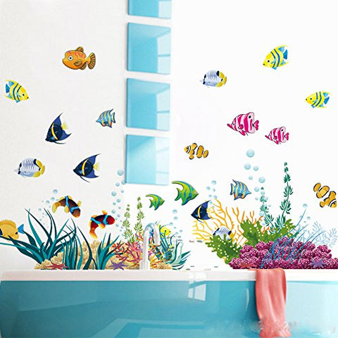 ElecMotive Ocean Wall Stickers for Under The Sea Theme Fish Coral Wall Mural Multicolored for Nursery Kids Room (Fish Coral)