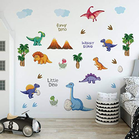 Runtoo Dinosaur Wall Decals Dino Adventure Wall Stickers Kids Boys Baby Nursery Bedroom Wall Décor