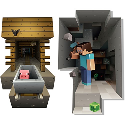 JINX Minecraft Wall Cling Decal Set (Minecart, Steve)