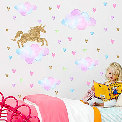4Sheets Unicorn Wall Decor, Large Size Removable Unicorn Wall Decals Stickers Decor for Girls Bedroom, Wall Decals Unicorn for Nursery Birthday Party Favor Home Decor