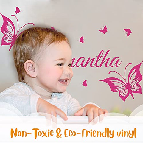 Multiple Font Custom Name Cute Butterflies - Baby Girl - Wall Decal Nursery for Home Bedroom Children(MM16V2)