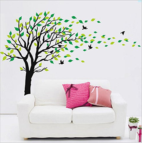 Large Tree Blowing in The Wind Tree Wall Decals Wall Sticker Vinyl Art Kids Rooms Teen Girls Boys Wallpaper Murals Sticker Wall Stickers Nursery Decor Nursery Decals (Black and Green,Right)
