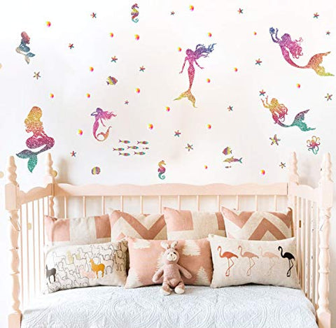 Mermaid Wall Decals Girls Bedroom Decor Mermaid Party Supplies Peel and Stick Decals