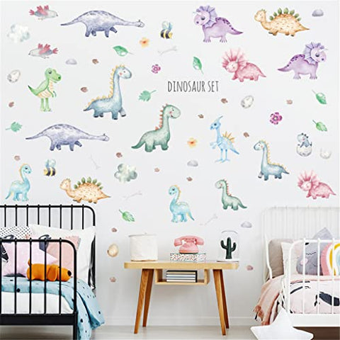 Geemseek Cute Dinosaur Wall Stickers, Peel and Stick Wall Decals for Kids Bedroom Boys Living Room Decor