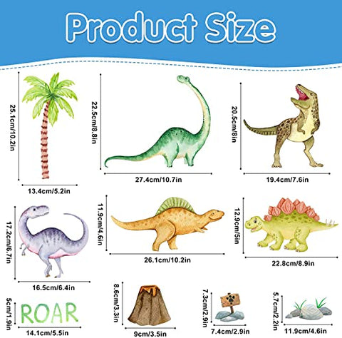 Dinosaur Wall Decals Glow in The Dark Dinosaur Wall Stickers Watercolor Dinosaur Decal Large Removable Vinyl Dino Wall Decals for Boys Bedroom Kids Girls Baby Nursery Playroom Living Room Wall Decor