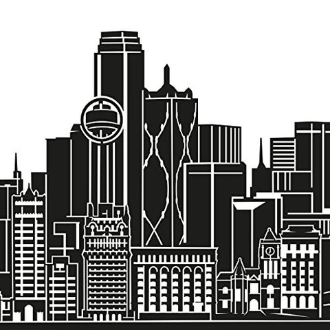 WANDKINGS Skyline Wall Sticker Wall Decal - 48.8 x 9.1 inch in Black - Your City Selectable - Dallas