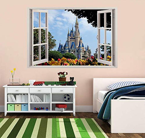 Disney Castle 3D Window Effect Decal Wall Sticker Mural Disney for Children's Room J168, Huge