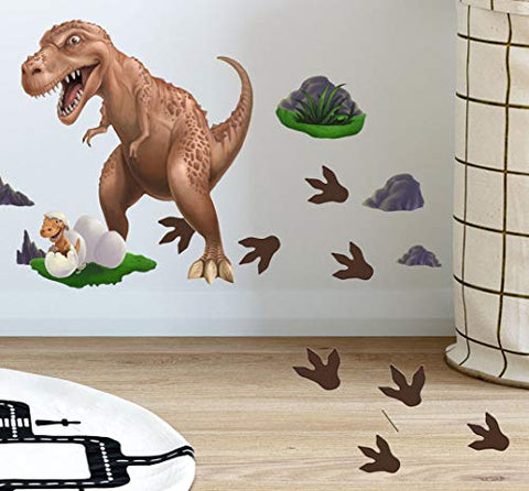 Dinosaur Wall Stickers T-Rex Daddy n' Baby Footprints Wall Decals, Boys Wall Stickers, Kids Room Decorative Peel & Stick Wall Art Bedroom, Playroom, DIY Easy Peel n’ Stick Room Decor for Children