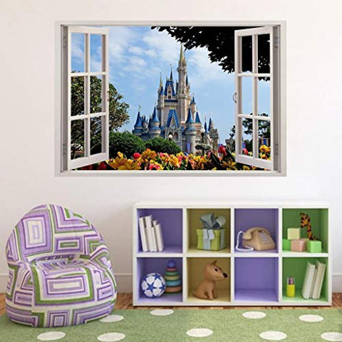 Disney Castle 3D Window Effect Decal Wall Sticker Mural Disney for Children's Room J168, Huge