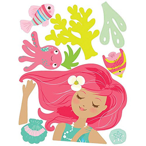Wallies Vinyl Wall Decals, Mermaid Wall Sticker for Girls Bedroom or Bathroom, 26 Pc