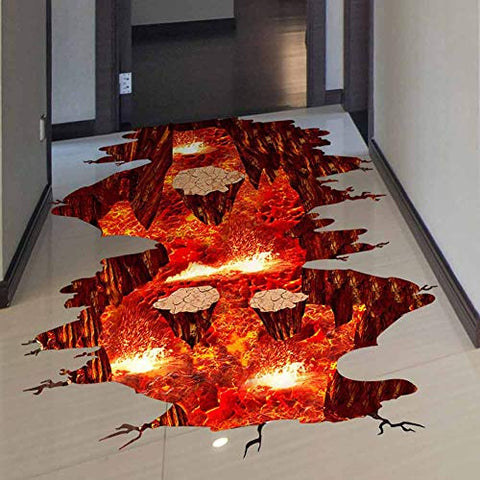 Creative 3D Space Wall Decals Removable PVC Magic Floor Flame and Lava Wall Stickers Murals Wallpaper Art Decor for Home Walls Ceiling Boys Room Kids Bedroom Nursery School