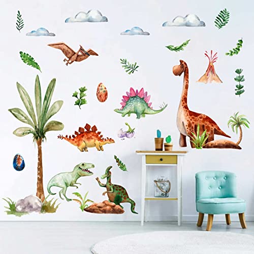 Runtoo Large Dinosaur Wall Decals for Boys Tropical Dino Stickers Kids