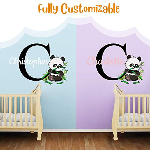 Custom Name & Initial Panda Bear Animal Series - Baby Gir/Boy - Nursery Wall Decal For Baby Room Decorations - Mural Wall Decal Sticker For Home Children's Bedroom (MM133) (Wide 42"x29" Height)