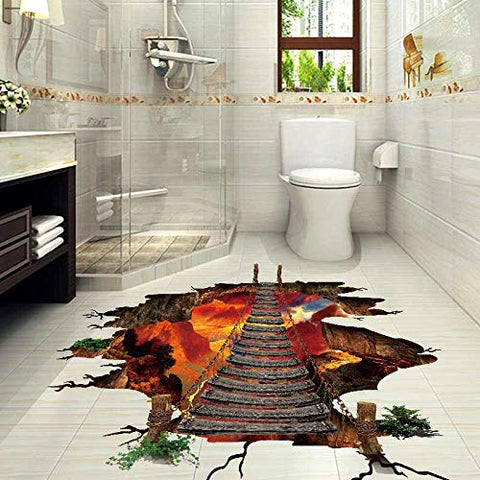 3D Floor/Wall Sticker,Cool Lava Bridge, Removable Mural Decals Vinyl Art Living Room Decors