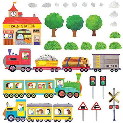 Trains and Tracks Kids Wall Decals Wall Stickers Peel and Stick Removable Wall Stickers for Kids Nursery Bedroom Living Room