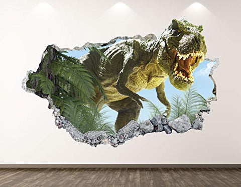 West Mountain T-Rex Dinosaur Wall Decal Art Decor 3D Jungle Smashed Sticker Poster Kids Room Mural Custom Gift BL175 (22" W x 14" H)