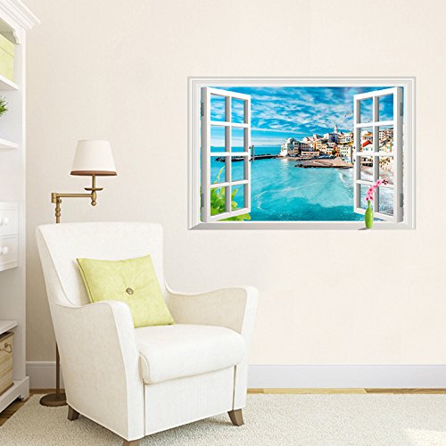 Home Find 3D Window Italy Cinque Terre Village in The Blue Sky Wall St
