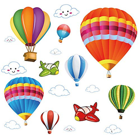 Amaonm Removable Creative 3D Hot air Balloon Aircraft and Smile Clouds Wall Decals Kids Room Wall Decorations Art Decor Stickers Nursery Decor 3D Art Decal Bedroom Bathroom Sticker