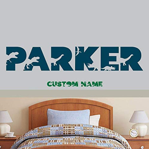 Personalized Dinosaur Name Wall Decal - Dinosaur Birthday Party Supply - Kids Room Decor - Boys Letters Name Decal - Dinosaur Wall Decor - Dino Party - Trex Silhouette - Custom Vinyl - Nursery Wall Decal Baby Decal Boys Girls Custom Name Dino themed