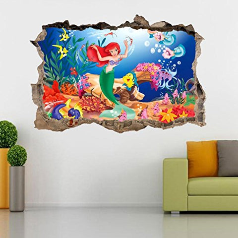 The Little Mermaid Ariel 3D Smashed Wall Sticker Decal Art Mural Disney J476, Regular