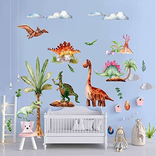 thumbnail image 2 of Boho Dinosaur Wall Decals With Tropical Plants - Nursery, Kids Room Decor, Removable Stickers (2 Sheets, 12x24") 2 of 14