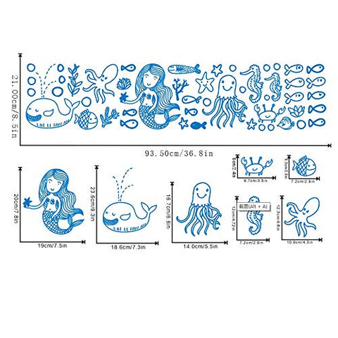 BUCKOO Mermaid Wall Decal Fairytale Ocean World Decal Bathroom Decor for Girls Room Kids Room Wall Decor Gift