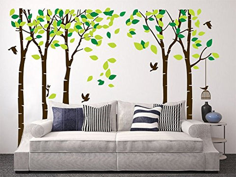 Amaonm 104"x71" Giant Large Jungle 5 Trees Wall Decals Green Leaves and Fly Birds Wallpaper Wall Decor DIY Vinyl Wall Stickers for Kids Bedroom Living Room Nursery Rooms Offices Walls (Brown Tree)