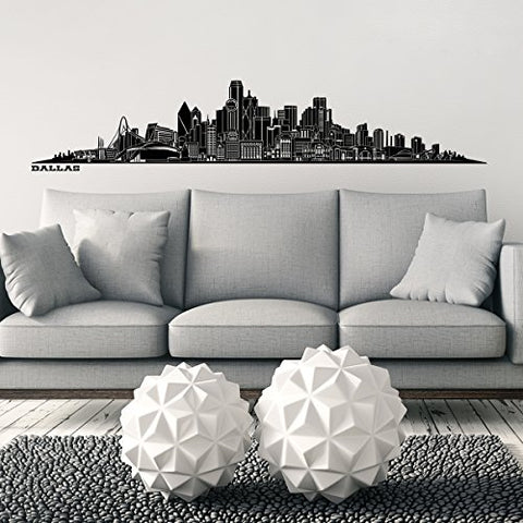 WANDKINGS Skyline Wall Sticker Wall Decal - 48.8 x 9.1 inch in Black - Your City Selectable - Dallas