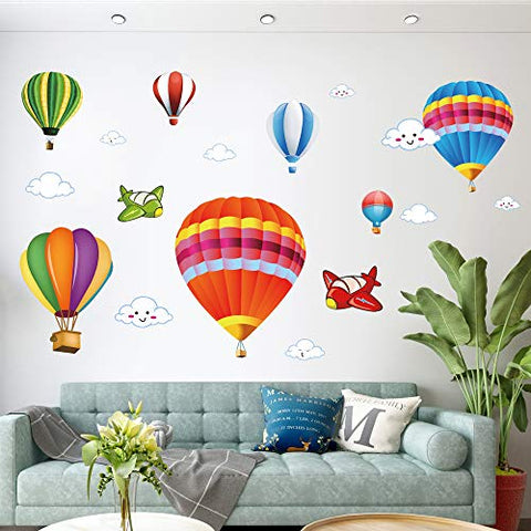 Amaonm Removable Creative 3D Hot air Balloon Aircraft and Smile Clouds Wall Decals Kids Room Wall Decorations Art Decor Stickers Nursery Decor 3D Art Decal Bedroom Bathroom Sticker