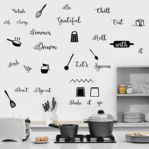 IARTTOP Kitchen Quotes Wall Decal, Roll It Let’s Spoon Sticker, Black Cooking Utensils Wall Art for Kitchen Dining Room Fridge Restaurant Decor