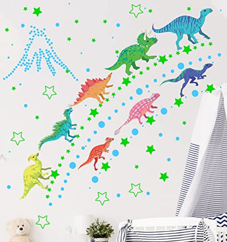 Glow in The Dark Dinosaur Wall Decals - 649Pcs Dinosaur Wall Stickers for Boys Room,Kids Wall Decor Stars for Baby Nursery Boys Bedroom Ceiling