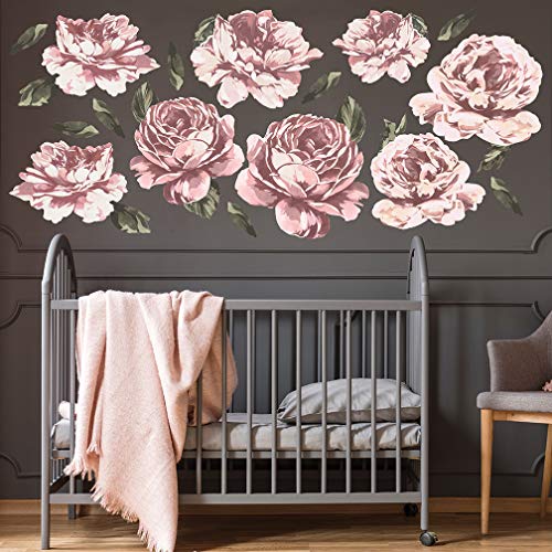 Flower Wall Decor. Peel and Stick Colorful Peony Flower Wall Decals, E