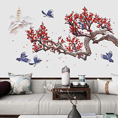 Cherry Blossom Wall Decal Tree and Flower Wall Sticker 3D DIY Wall Art Murals for Offices Classroom Bedroom Study Room Home Wall Decaoration (Plum Blossom)