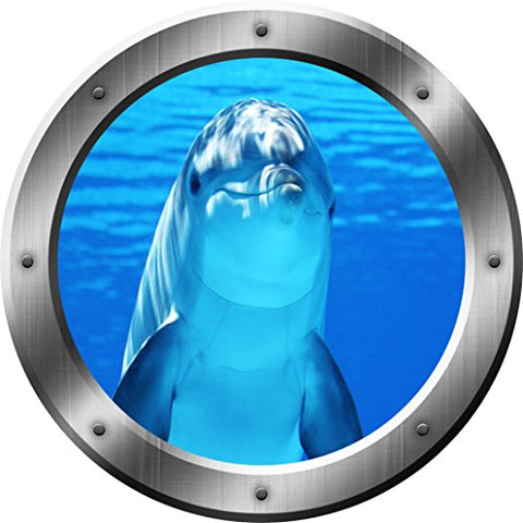 Porpoise Wall Decal Dolphin Porthole 3D Wall Sticker Peel and Stick Decor VWAQ-SP29 (14" Diameter)