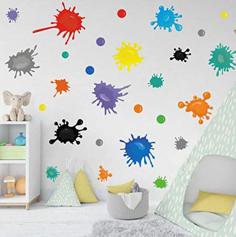 TOARTi Multicolor Paint Wall Decal, Splatter and Splotches Wall Sticker for Art Room Nursery Decoration, Watercolor Paint Splash Room Decor Ink Splotch Wall Stickers