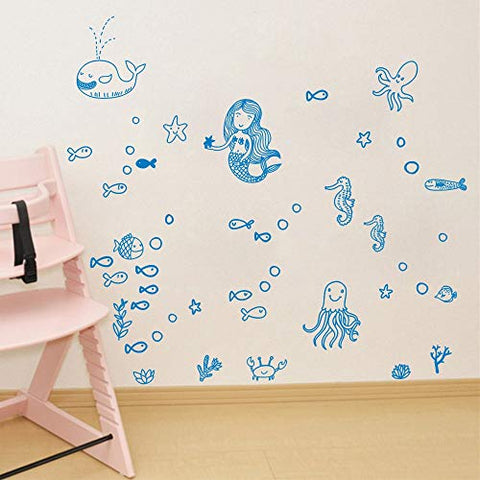 BUCKOO Mermaid Wall Decal Fairytale Ocean World Decal Bathroom Decor for Girls Room Kids Room Wall Decor Gift