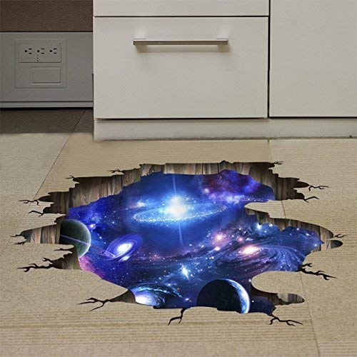 3D Galaxy Blue Cosmic Milky Way Wall Stickers, HOLENGS Outer Space Planets  Simulation Crack Hole Wall Decals, Starry Sky Wall Decor for Boys Kids