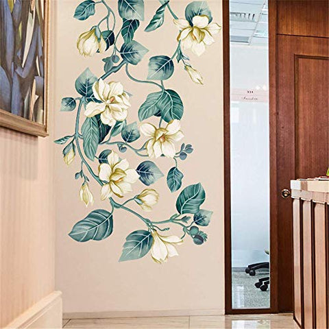 Amaonm Removable DIY 3D Blue Flower Vine White Floral Leaf Art Decor Kids Room Wall Sticker Girls Teens Bedroom Living Room Wall Decals Nursery Rooms Walls Mural Peel Stick Decor 4 Sheets of 12"x18"